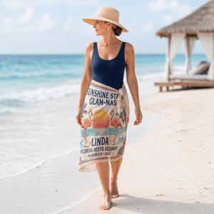 Personalized Sunshine State Glam-Mas Sarong | Custom Flamingo Beach Cover Up Wrap - FlamingoAholic