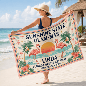 Personalized Sunshine State Glam-Mas Sarong | Custom Flamingo Beach Cover Up Wrap - FlamingoAholic