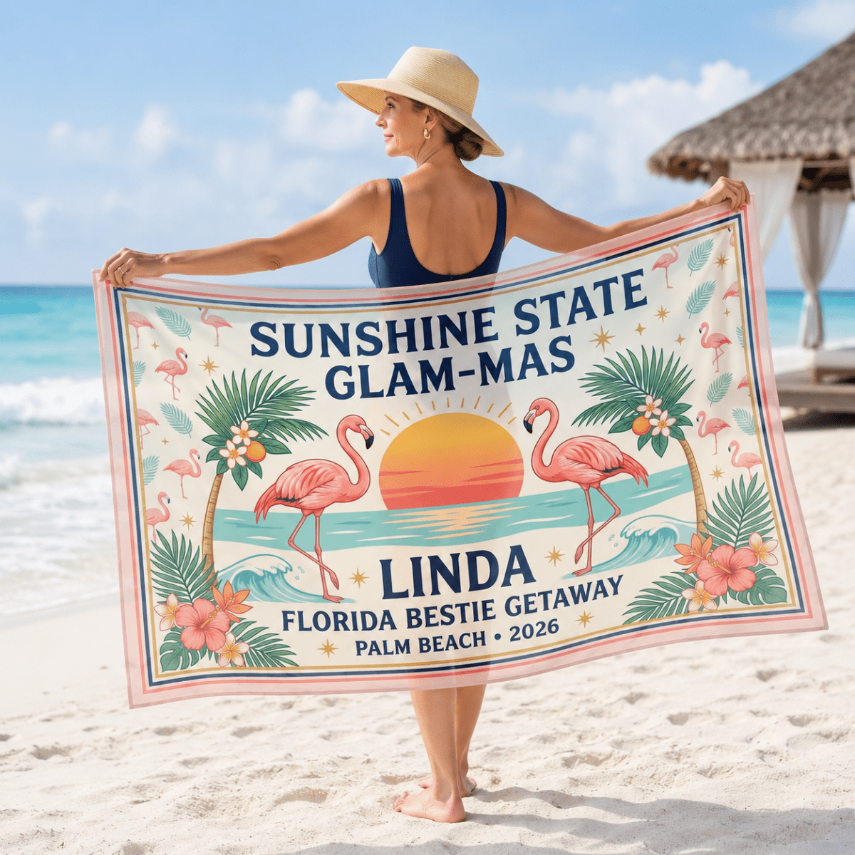 Personalized Sunshine State Glam-Mas Sarong | Custom Flamingo Beach Cover Up Wrap - FlamingoAholic