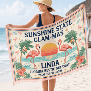 Personalized Sunshine State Glam-Mas Sarong | Custom Flamingo Beach Cover Up Wrap - FlamingoAholic