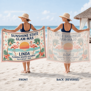 Personalized Sunshine State Glam-Mas Sarong | Custom Flamingo Beach Cover Up Wrap - FlamingoAholic