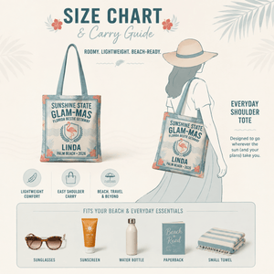 Personalized Sunshine State Glam-Mas Tote Bag | Custom Beach Tote for Best Friends - FlamingoAholic