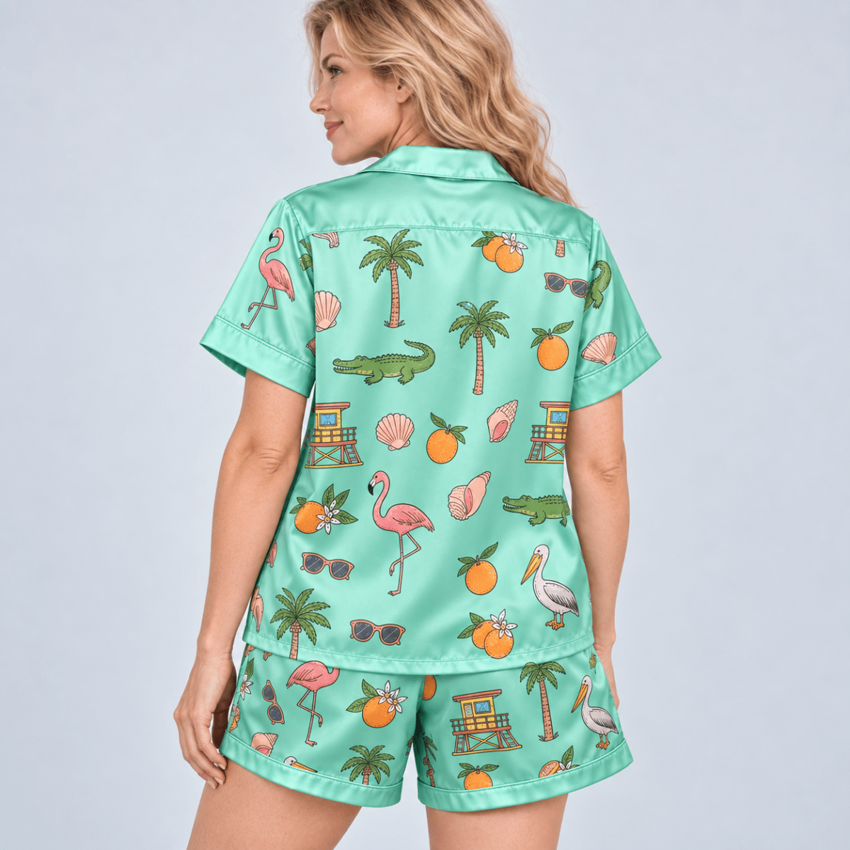 Personalized Sunshine State of Mind Florida Satin Pajama Set for Women - FlamingoAholic