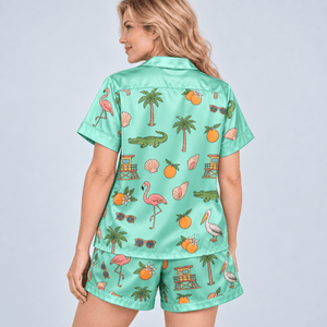 Personalized Sunshine State of Mind Florida Satin Pajama Set for Women - FlamingoAholic