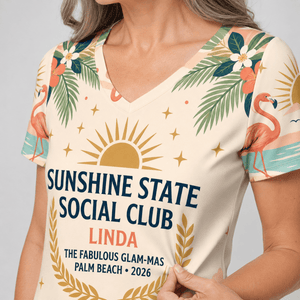 Personalized Sunshine State Social Club Women's V-Neck Dress | Palm Beach Florida Dress - FlamingoAholic