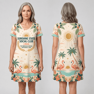 Personalized Sunshine State Social Club Women's V-Neck Dress | Palm Beach Florida Dress - FlamingoAholic