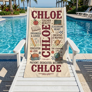 Personalized Teacher Beach Towel - Custom Name "Patient. Dedicated. Beloved." - FlamingoAholic