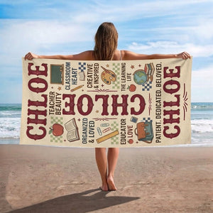 Personalized Teacher Beach Towel - Custom Name "Patient. Dedicated. Beloved." - FlamingoAholic