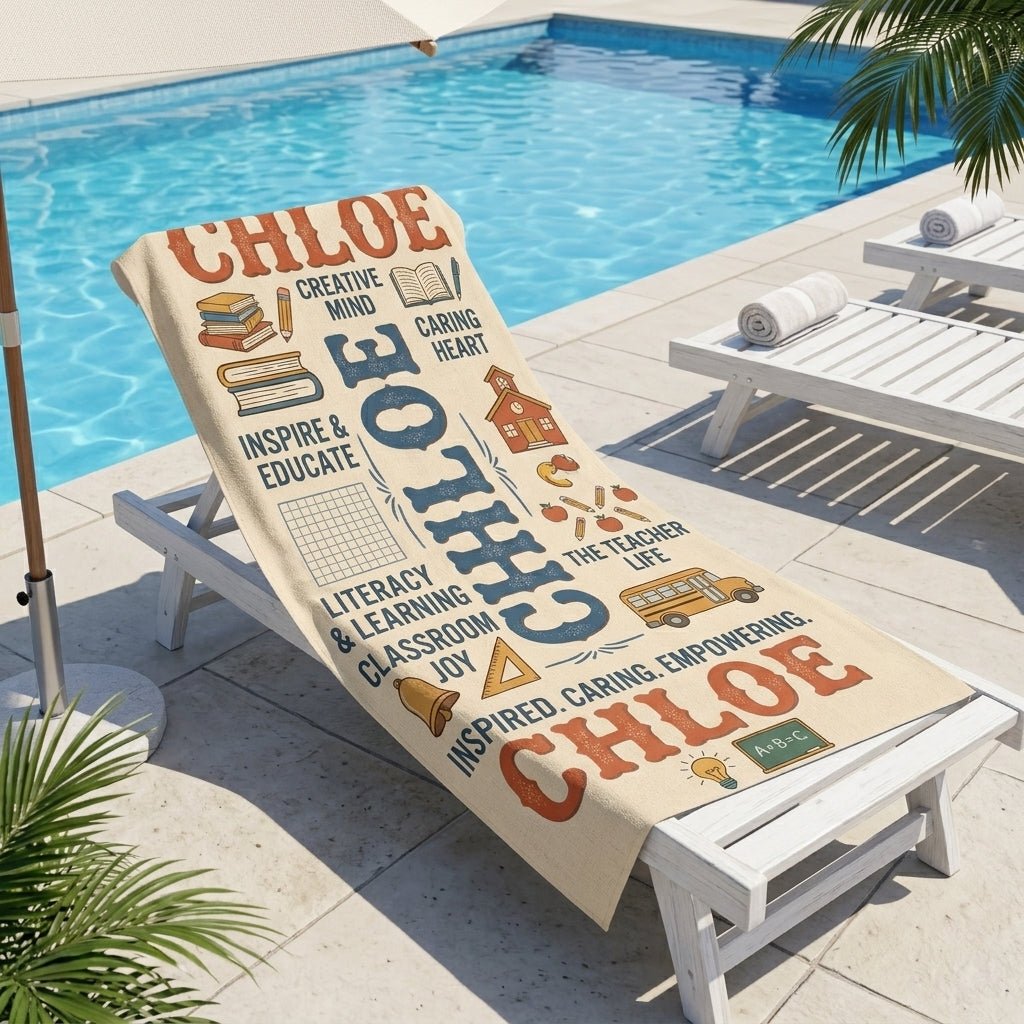 Personalized Teacher Beach Towel - Custom Name "The Teacher Life" Gift - FlamingoAholic