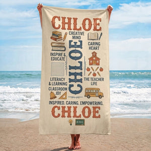 Personalized Teacher Beach Towel - Custom Name "The Teacher Life" Gift - FlamingoAholic
