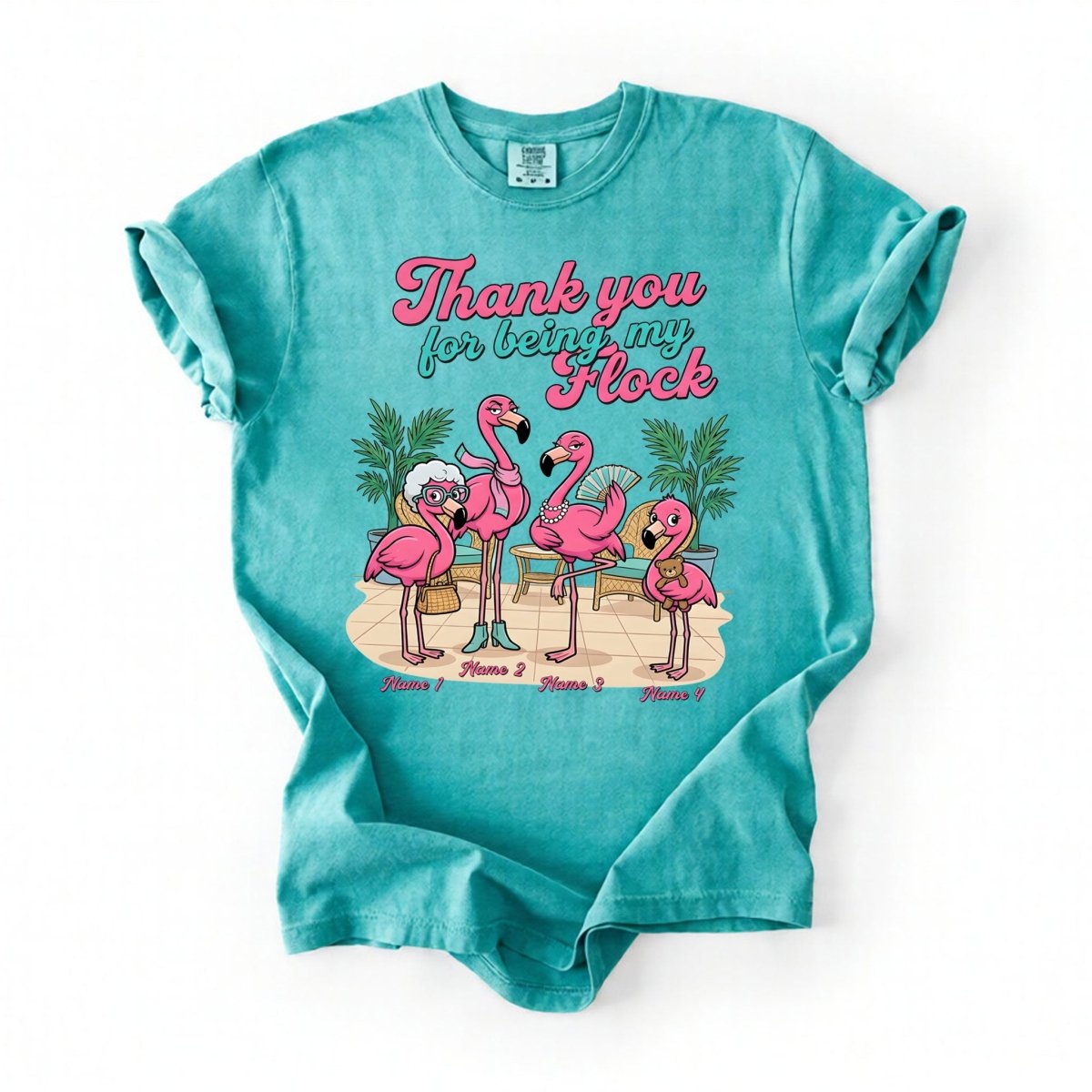 Personalized "Thank You For Being My Flock" T-Shirt - Custom Name Flamingo Friendship Gift - FlamingoAholic