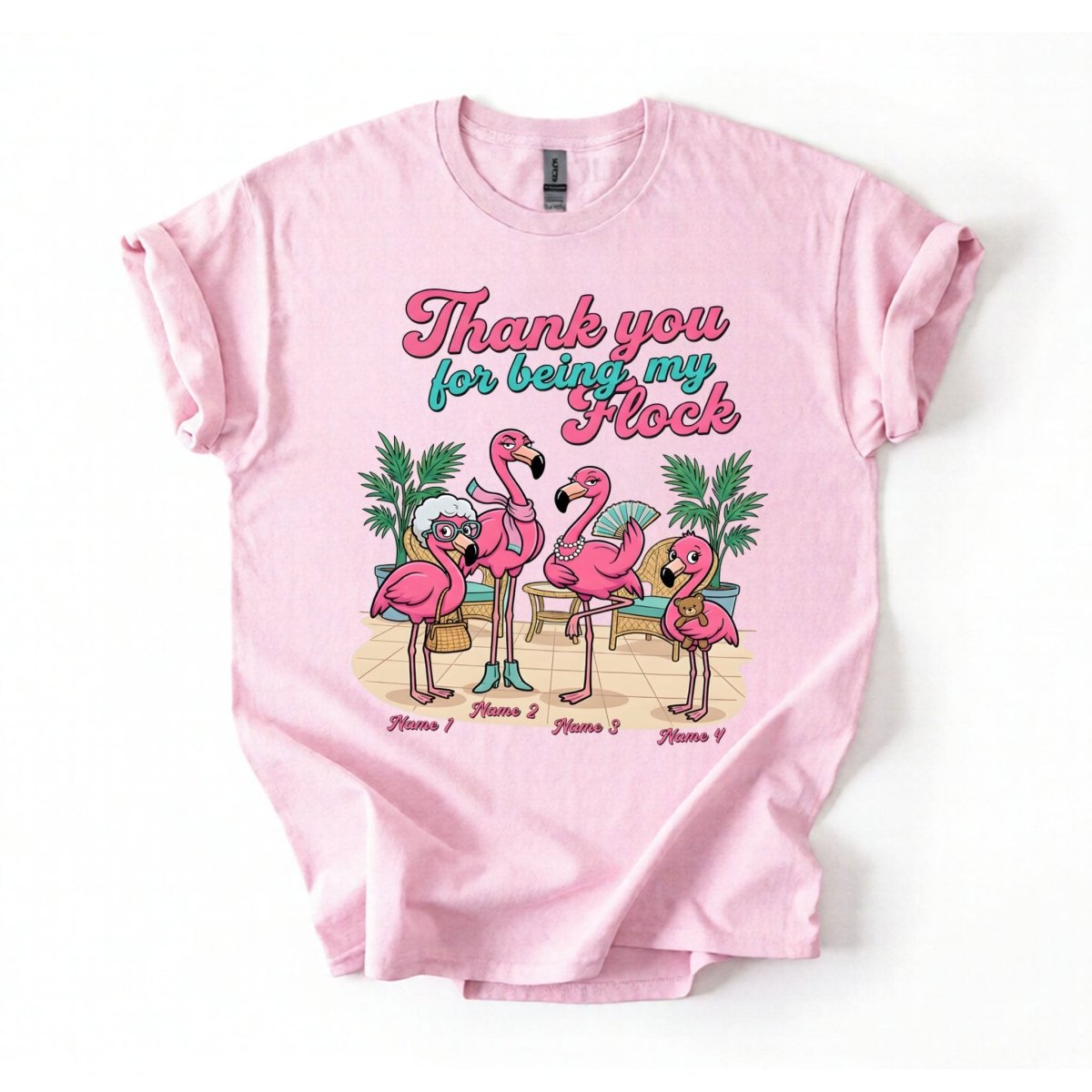 Personalized "Thank You For Being My Flock" T-Shirt - Custom Name Flamingo Friendship Gift - FlamingoAholic