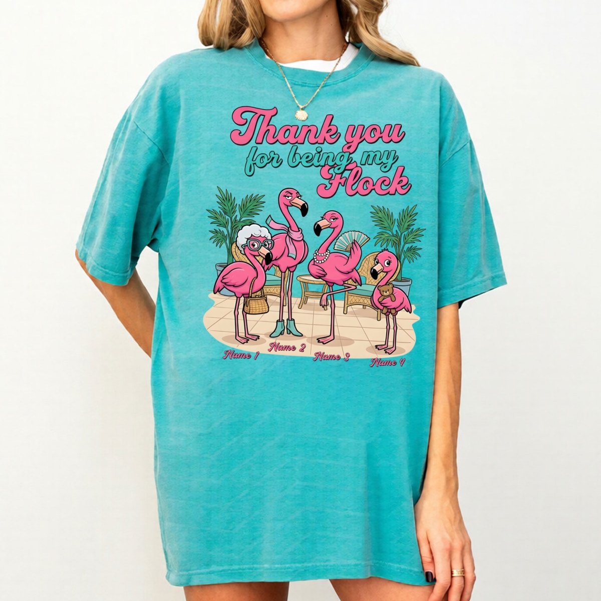 Personalized "Thank You For Being My Flock" T-Shirt - Custom Name Flamingo Friendship Gift - FlamingoAholic