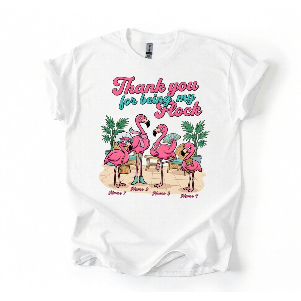 Personalized "Thank You For Being My Flock" T-Shirt - Custom Name Flamingo Friendship Gift - FlamingoAholic