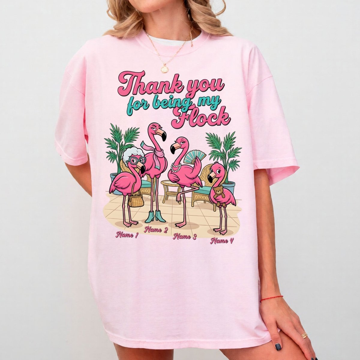 Personalized "Thank You For Being My Flock" T-Shirt - Custom Name Flamingo Friendship Gift - FlamingoAholic