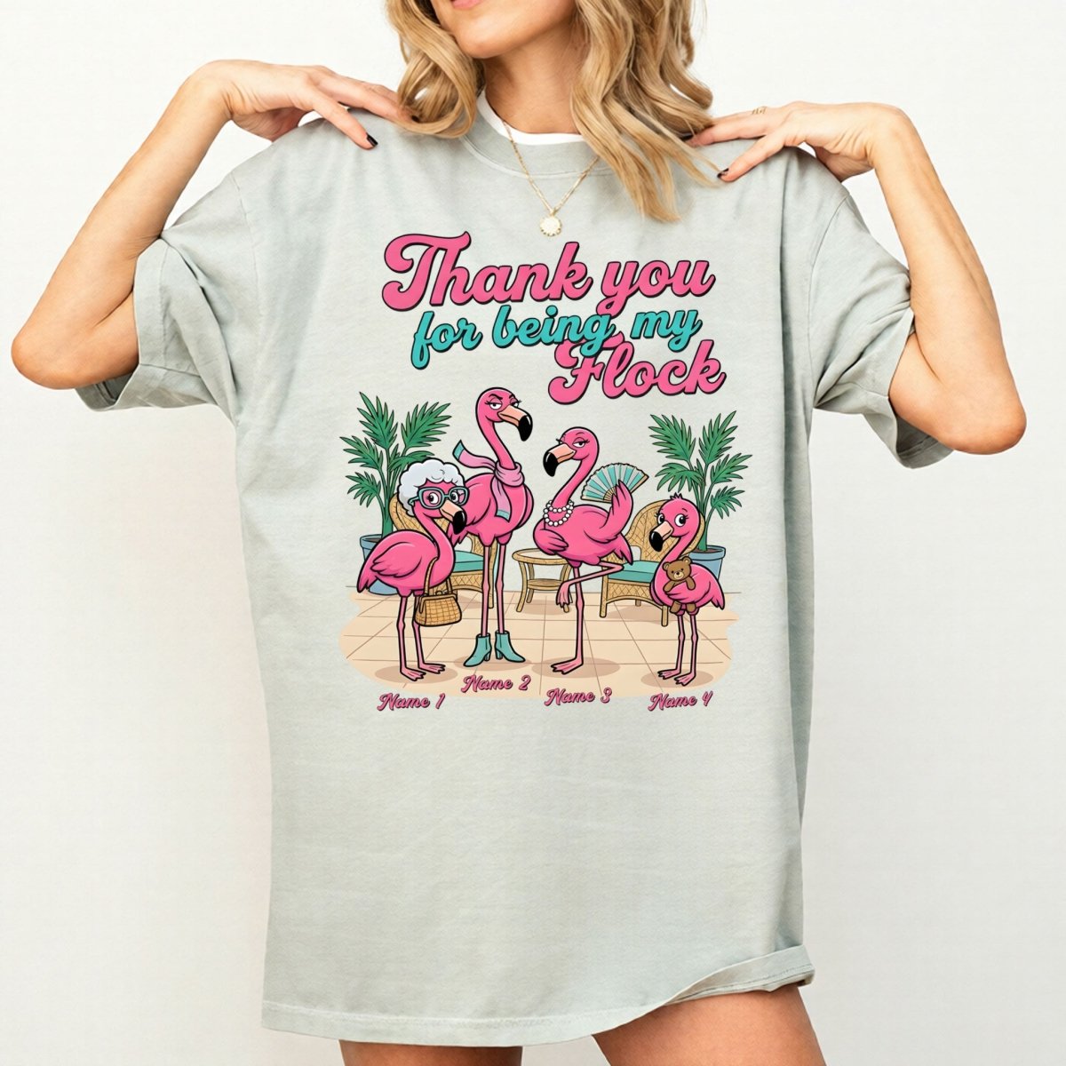 Personalized "Thank You For Being My Flock" T-Shirt - Custom Name Flamingo Friendship Gift - FlamingoAholic