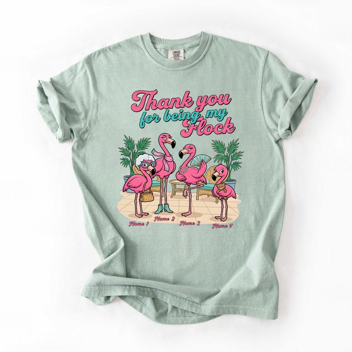 Personalized "Thank You For Being My Flock" T-Shirt - Custom Name Flamingo Friendship Gift - FlamingoAholic
