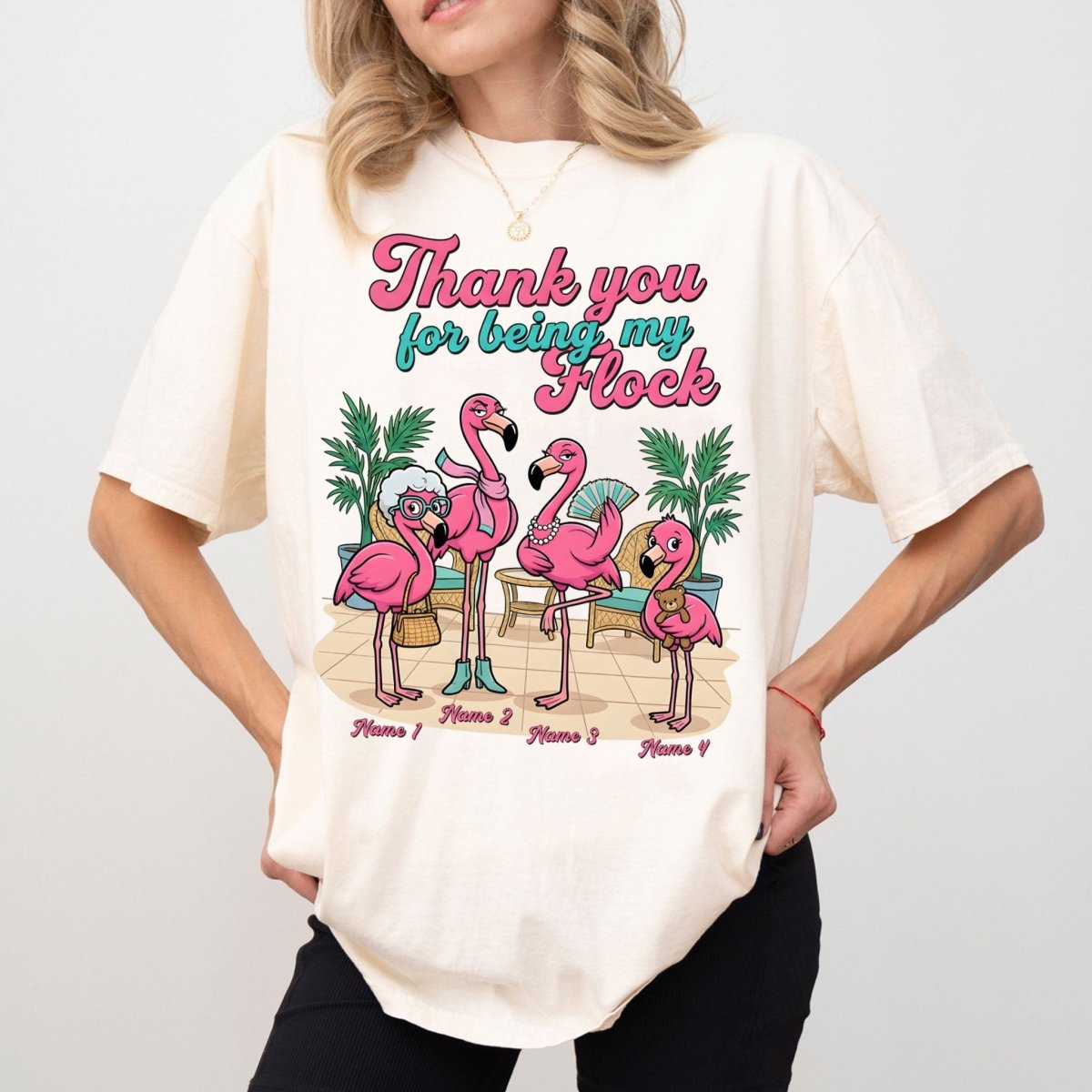 Personalized "Thank You For Being My Flock" T-Shirt - Custom Name Flamingo Friendship Gift - FlamingoAholic