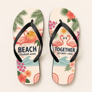 Personalized Together Flamingo Flip Flops for Couples | Custom Beach Vacation Sandals | Romantic Tropical Gift - FlamingoAholic