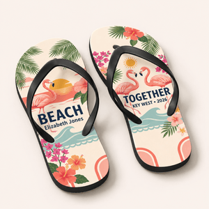 Personalized Together Flamingo Flip Flops for Couples | Custom Beach Vacation Sandals | Romantic Tropical Gift - FlamingoAholic