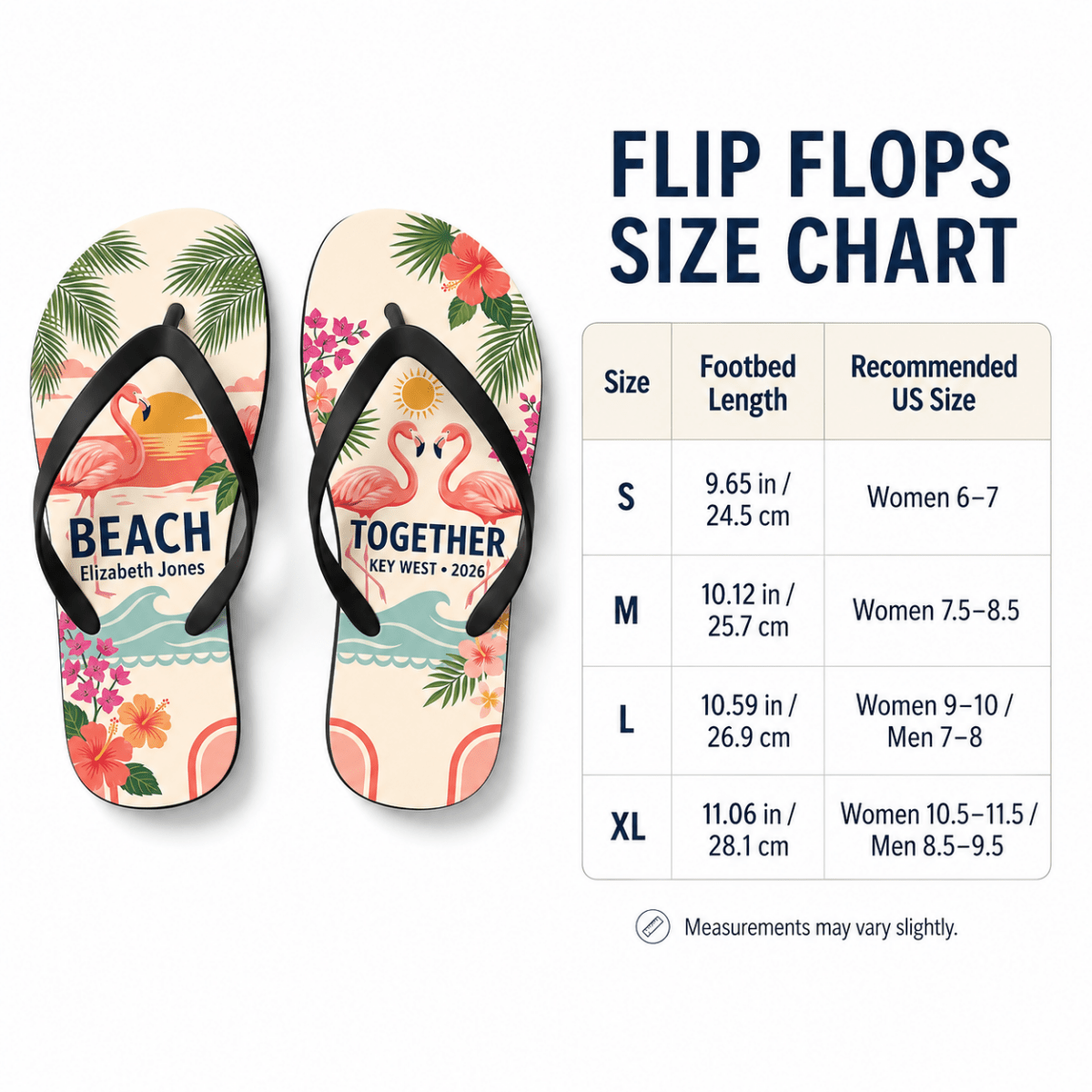 Personalized Together Flamingo Flip Flops for Couples | Custom Beach Vacation Sandals | Romantic Tropical Gift - FlamingoAholic
