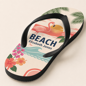 Personalized Together Flamingo Flip Flops for Couples | Custom Beach Vacation Sandals | Romantic Tropical Gift - FlamingoAholic