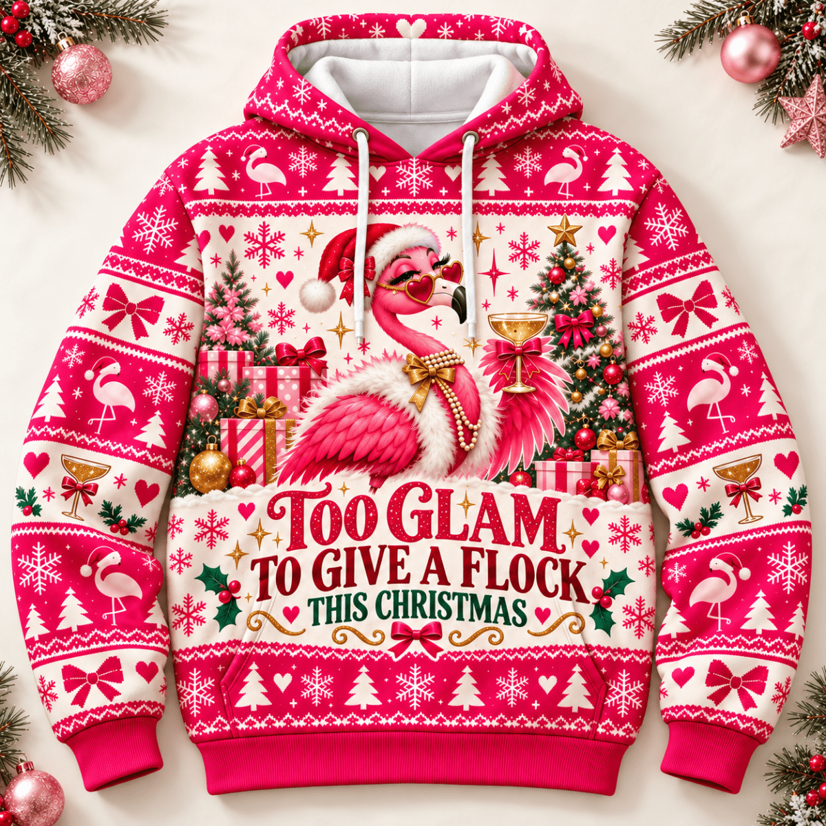 Personalized Too Glam To Give A Flock This Christmas Flamingo Sweater & Hoodie - FlamingoAholic
