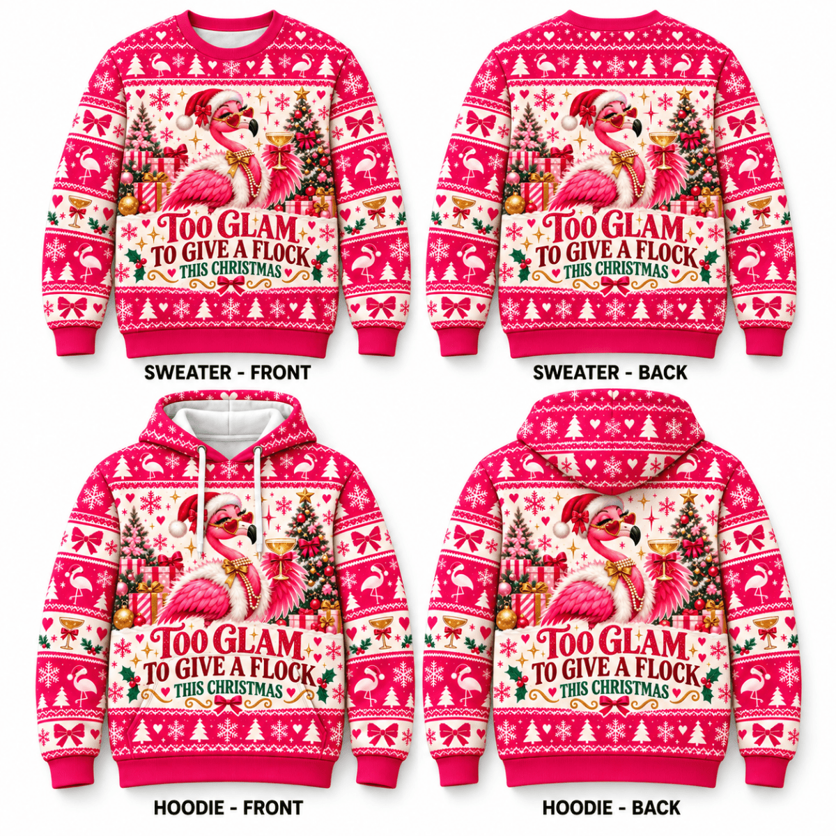 Personalized Too Glam To Give A Flock This Christmas Flamingo Sweater & Hoodie - FlamingoAholic