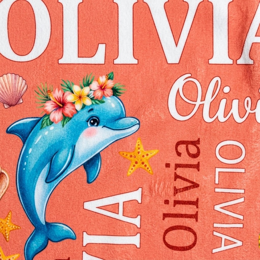 Personalized Tropical Dolphin Beach Towel - Cute Ocean Animal Custom Name Summer Vacation Gift - FlamingoAholic