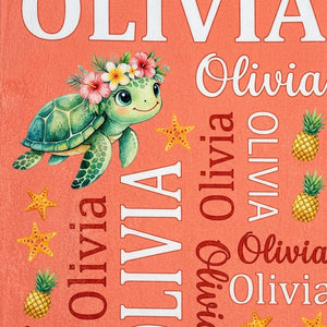Personalized Tropical Sea Turtle Beach Towel - Cute Ocean Animal Custom Name Summer Vacation Gift - FlamingoAholic