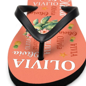 Personalized Tropical Sea Turtle Flip Flops - Cute Kids Summer Sandals Custom Name Gift - FlamingoAholic