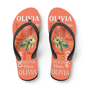 Personalized Tropical Sea Turtle Flip Flops - Cute Kids Summer Sandals Custom Name Gift - FlamingoAholic
