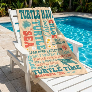 Personalized Turtle Haven Beach Towel - Custom Name "Turtle Time" Summer Gift - FlamingoAholic
