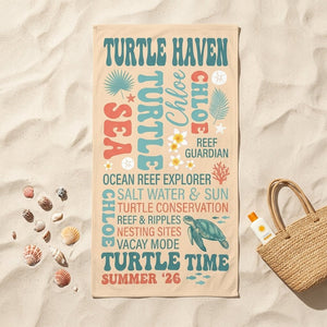 Personalized Turtle Haven Beach Towel - Custom Name "Turtle Time" Summer Gift - FlamingoAholic