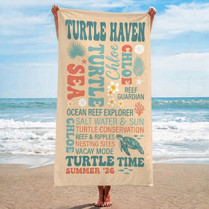 Personalized Turtle Haven Beach Towel - Custom Name "Turtle Time" Summer Gift - FlamingoAholic