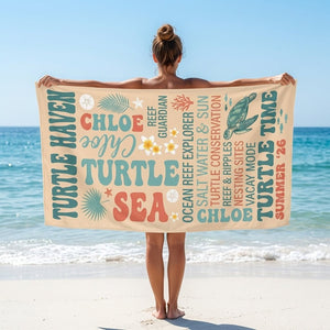 Personalized Turtle Haven Beach Towel - Custom Name "Turtle Time" Summer Gift - FlamingoAholic