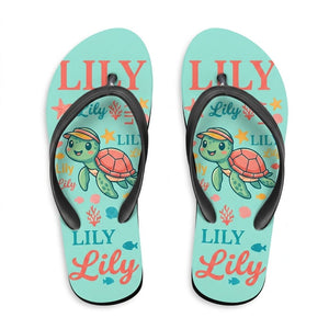 Personalized Turtle Turquoise Flip Flops - Custom Name Kids Summer Beach Sandals Gift - FlamingoAholic