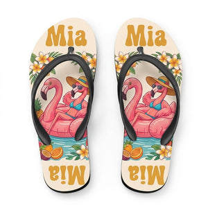 Personalized Vintage Flamingo Flip Flops - Custom Name Retro Beach Summer Sandals - FlamingoAholic