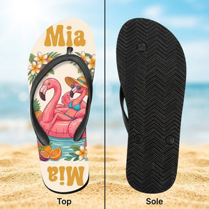 Personalized Vintage Flamingo Flip Flops - Custom Name Retro Beach Summer Sandals - FlamingoAholic