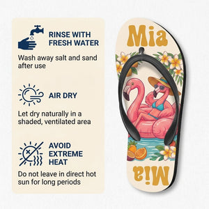 Personalized Vintage Flamingo Flip Flops - Custom Name Retro Beach Summer Sandals - FlamingoAholic