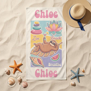 Personalized Zen Beach Sloth Towel - Chill Tropical Animal Custom Name Summer Vacation Gift - FlamingoAholic