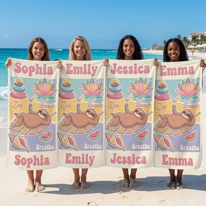 Personalized Zen Beach Sloth Towel - Chill Tropical Animal Custom Name Summer Vacation Gift - FlamingoAholic