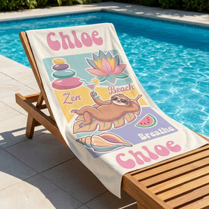 Personalized Zen Beach Sloth Towel - Chill Tropical Animal Custom Name Summer Vacation Gift - FlamingoAholic