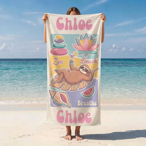 Personalized Zen Beach Sloth Towel - Chill Tropical Animal Custom Name Summer Vacation Gift - FlamingoAholic
