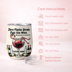 Personalized "Zero Flocks Given" Flamingo Wine Tumbler - Insulated & Funny Wine Lover Gift - FlamingoAholic