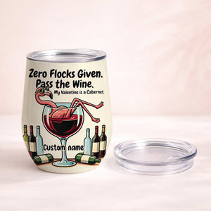 Personalized "Zero Flocks Given" Flamingo Wine Tumbler - Insulated & Funny Wine Lover Gift - FlamingoAholic
