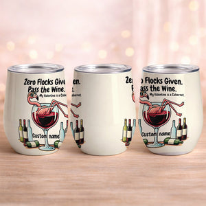 Personalized "Zero Flocks Given" Flamingo Wine Tumbler - Insulated & Funny Wine Lover Gift - FlamingoAholic