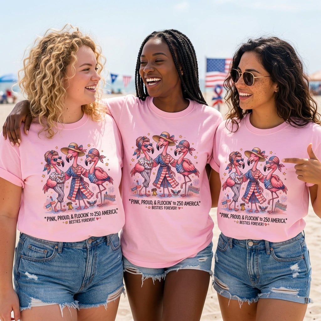 Pink, Proud, & Flockin' to 250 America Besties Forever Shirt - FlamingoAholic