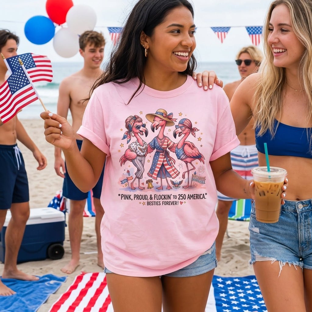 Pink, Proud, & Flockin' to 250 America Besties Forever Shirt - FlamingoAholic