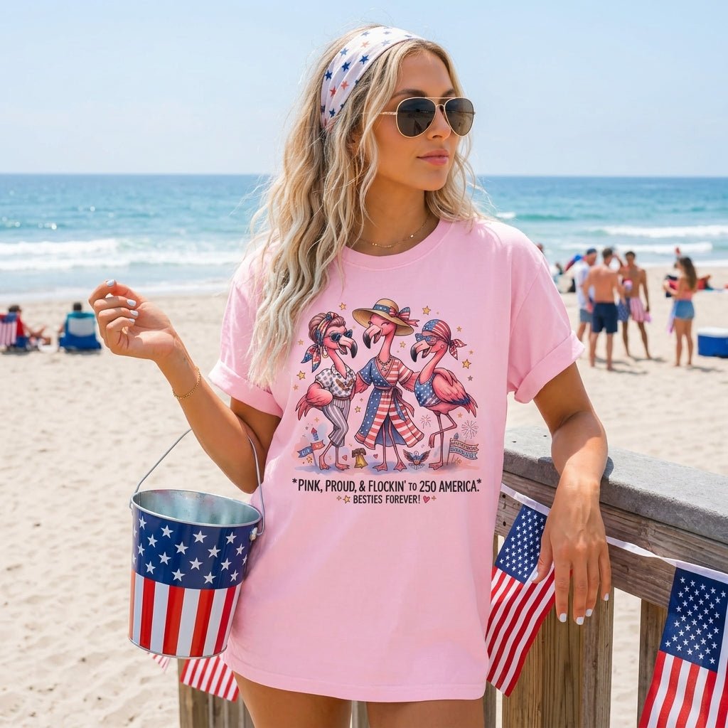 Pink, Proud, & Flockin' to 250 America Besties Forever Shirt - FlamingoAholic